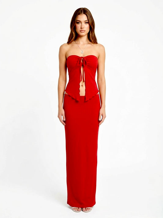 High-Neck Long Sleeve Knit Top & Maxi Skirt Set
