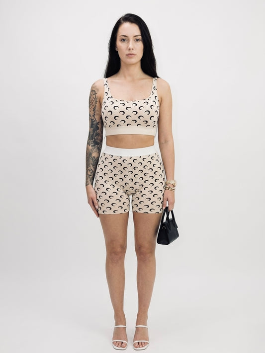 Crescent Moon Print Crop Top & Biker Shorts Set