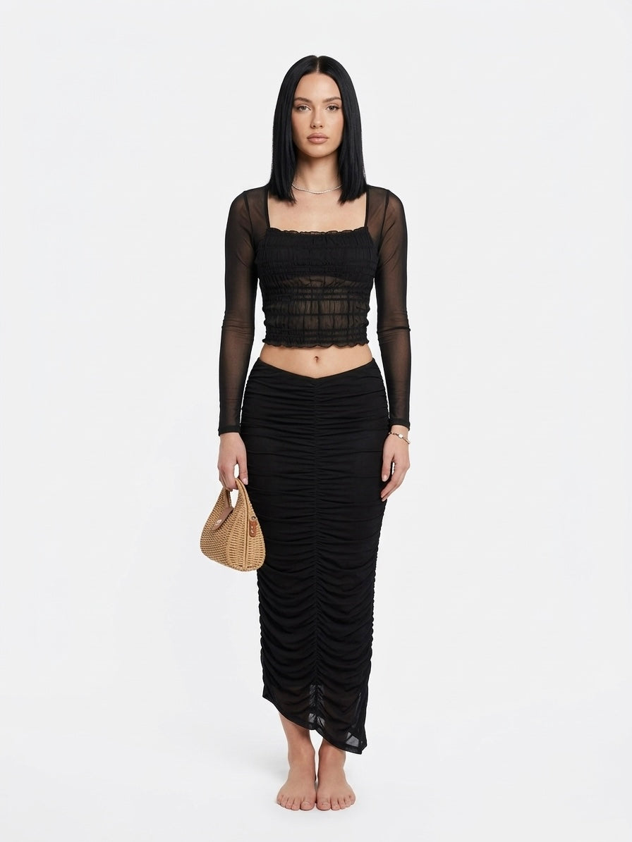 Mia Ruched Two-Piece Maxi Set - Cream
