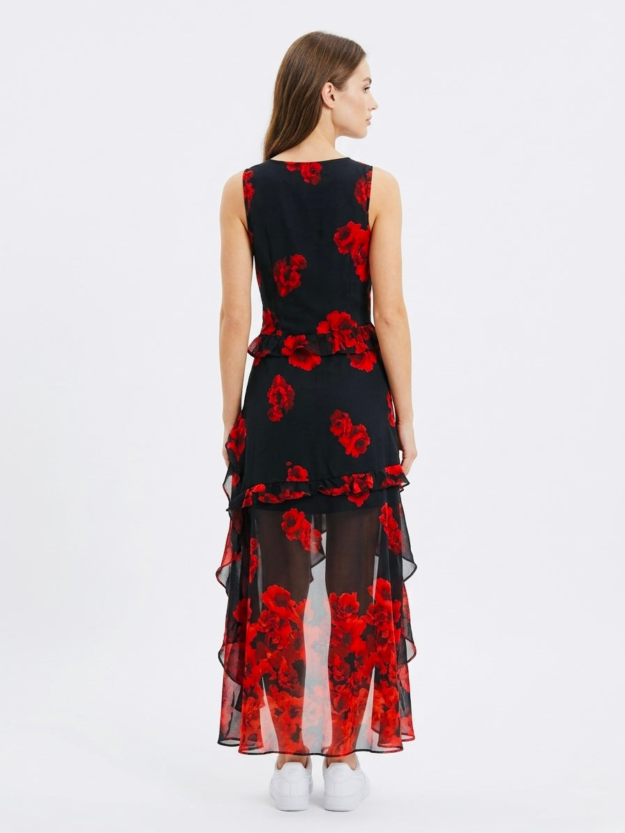 Gothic Floral High-Low Corset Maxi Dress