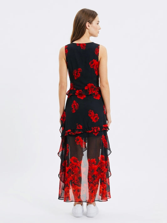 Gothic Floral High-Low Corset Maxi Dress