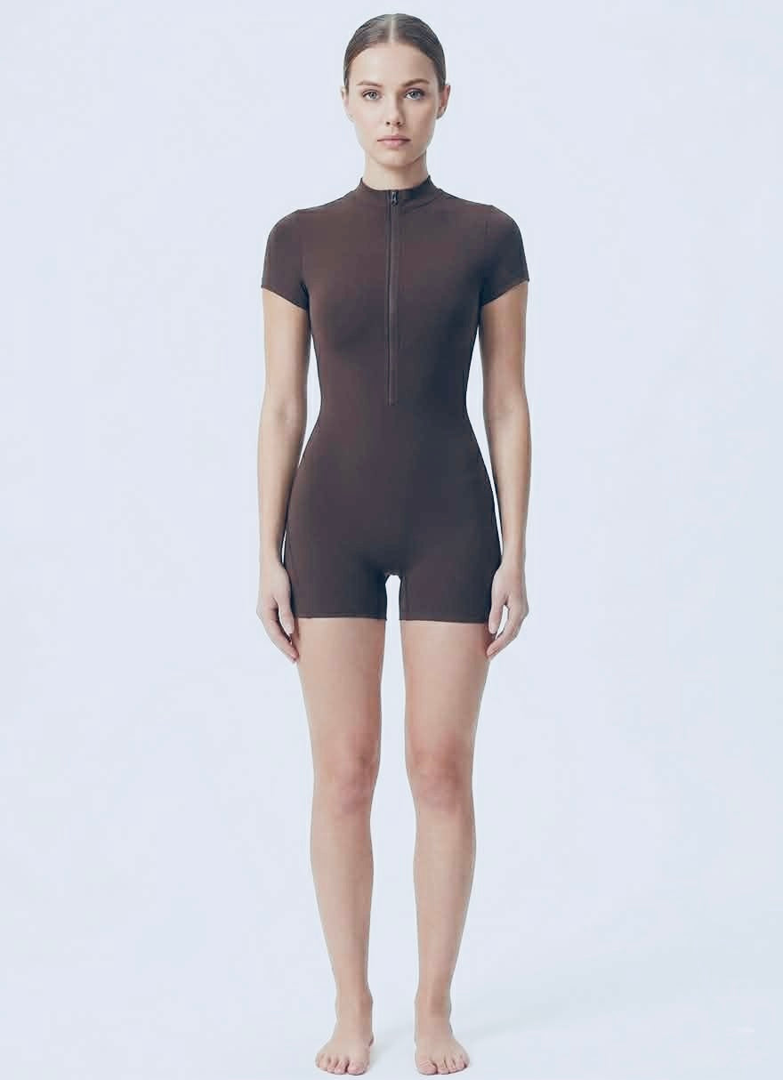 Cobalt Mock-Neck Short Sleeve Active Romper