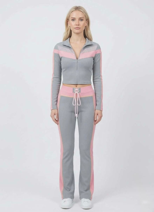 Color-Block Lace-Up Tracksuit Set