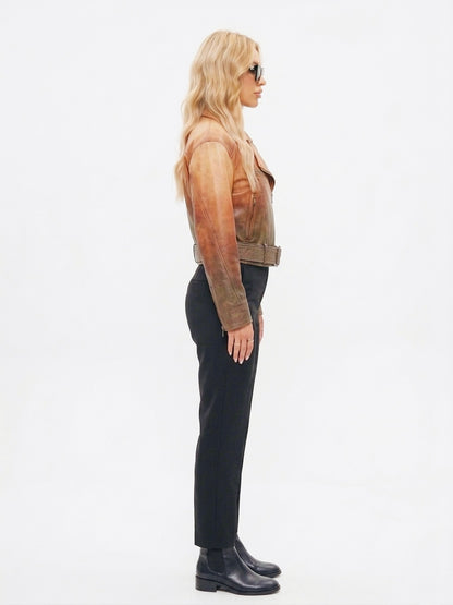 Cropped Denim Jacket with Frayed Hem