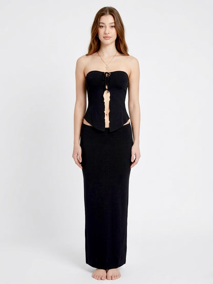 High-Neck Long Sleeve Knit Top & Maxi Skirt Set