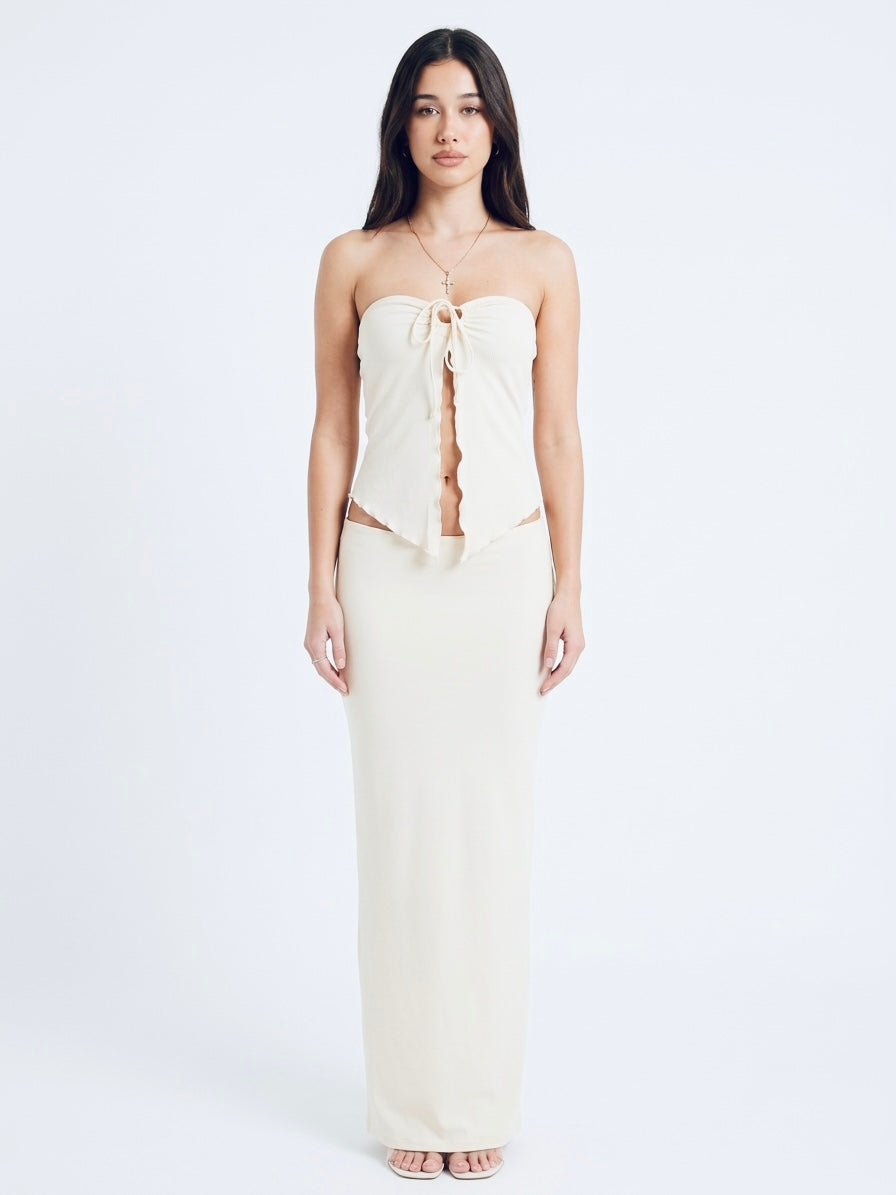 High-Neck Long Sleeve Knit Top & Maxi Skirt Set