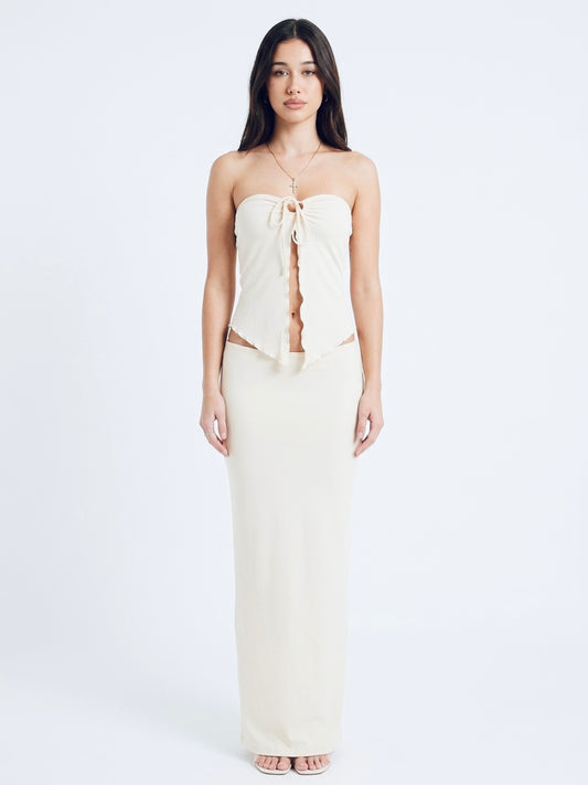 High-Neck Long Sleeve Knit Top & Maxi Skirt Set
