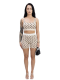 Crescent Moon Print Crop Top & Biker Shorts Set