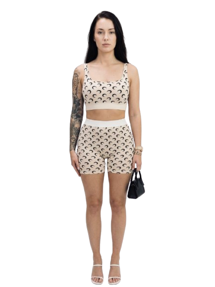 Crescent Moon Print Crop Top & Biker Shorts Set