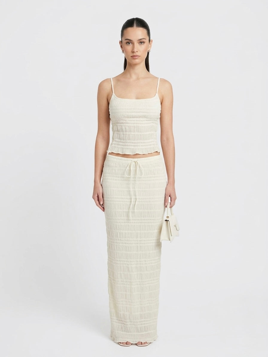 Mia Ruched Two-Piece Maxi Set - Cream