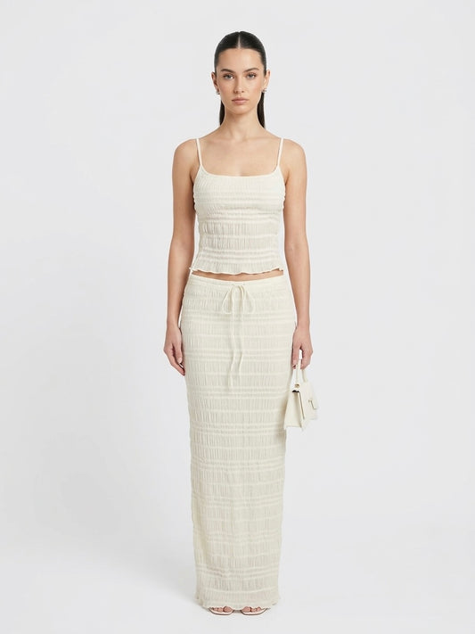 Mia Ruched Two-Piece Maxi Set - Cream