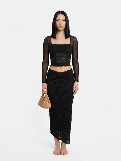 Mia Ruched Two-Piece Maxi Set - Cream