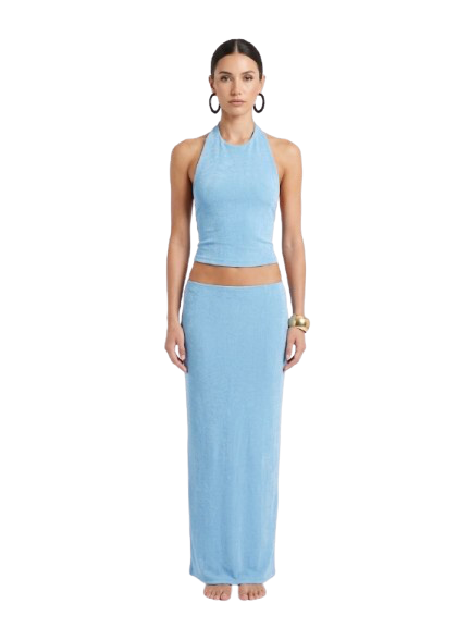 Sky Blue Serenity: Halter Maxi Two-Piece Set