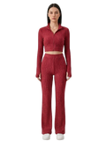 Ribbed Polo Crop Top & Flared Pants Set