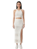 sla Knit Halter Crop Top & Pointelle Maxi Skirt Set - White