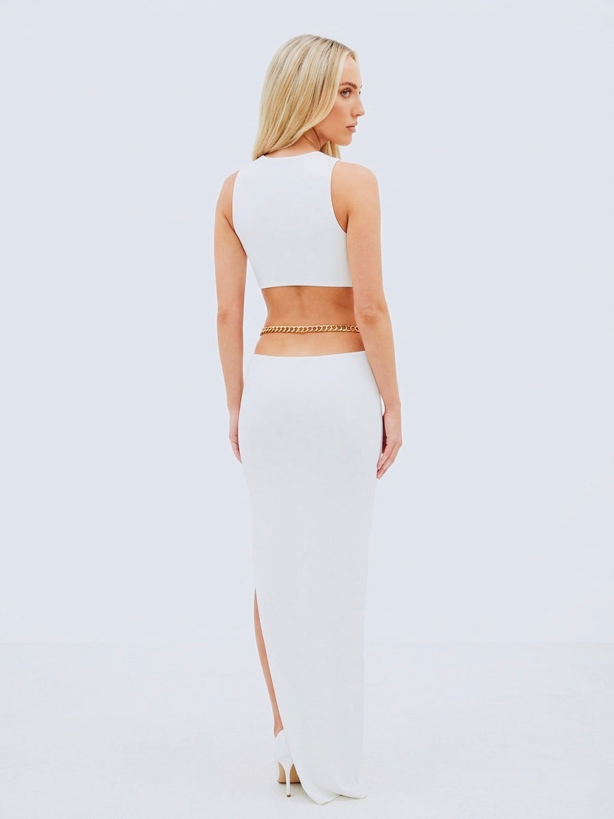Cut-Out Halter Maxi Dress with Gold Link Details