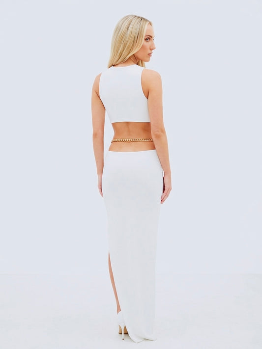 Cut-Out Halter Maxi Dress with Gold Link Details