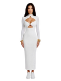 Off-White Long Sleeve Cut-Out Maxi Dress with Gold Hardware
