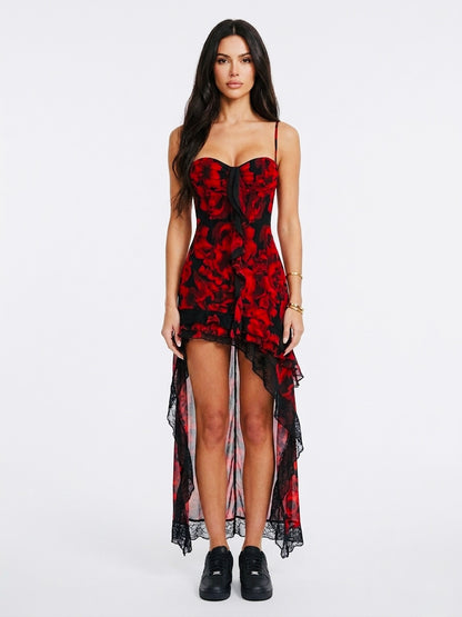 Gothic Floral High-Low Corset Maxi Dress