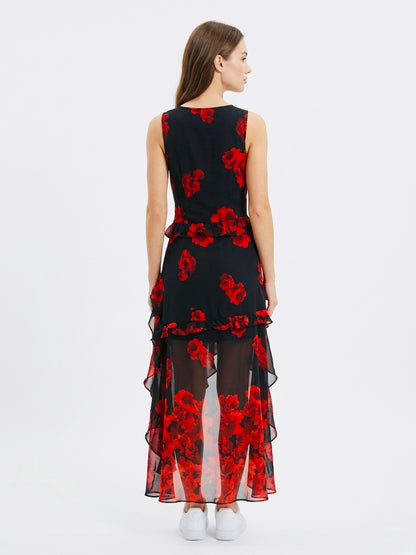 Gothic Floral High-Low Corset Maxi Dress