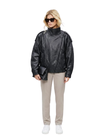 Premium Oversized Faux Leather Jacket with Convertible Collar