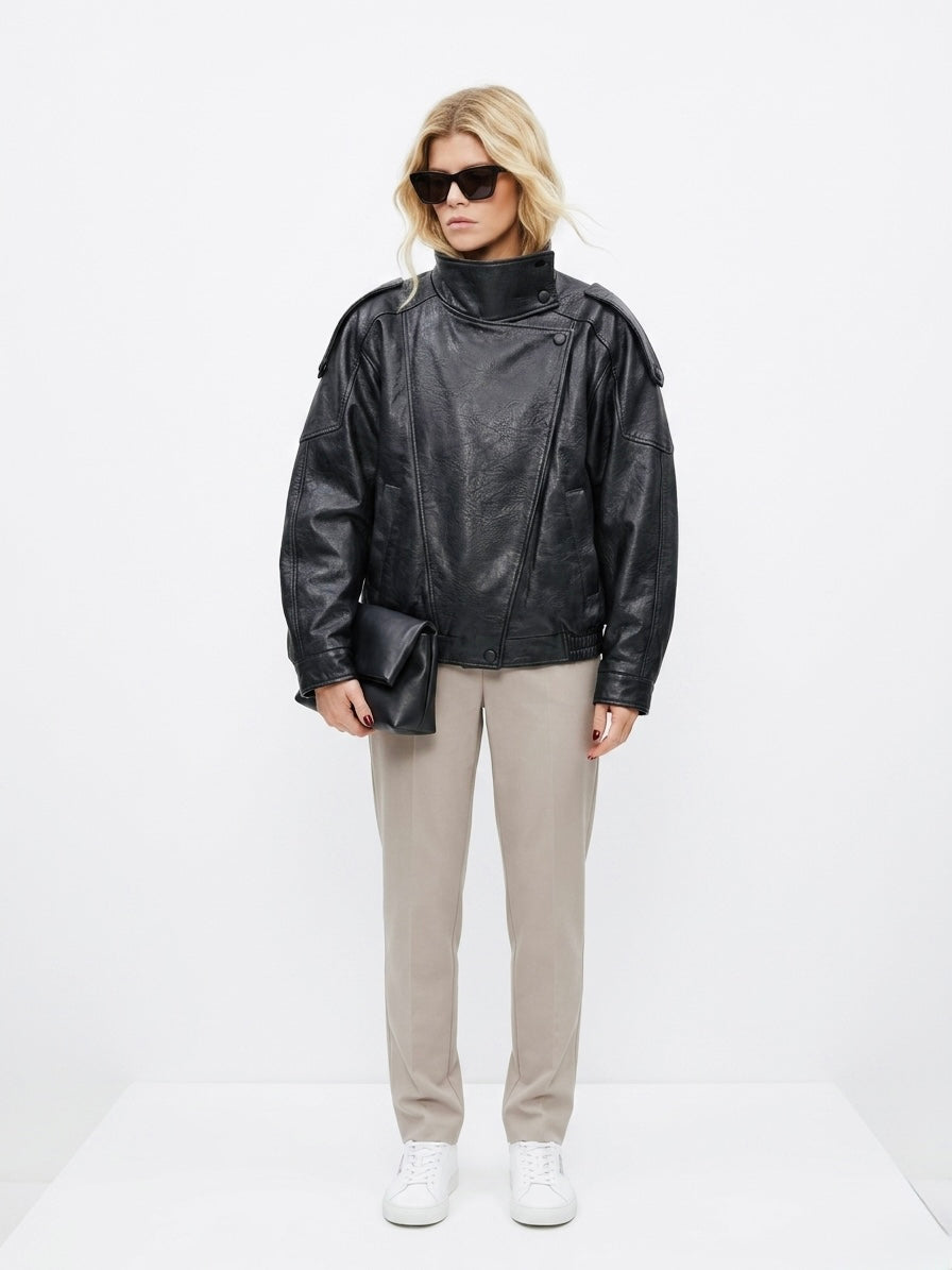 Oversized Black Faux Leather Jacket