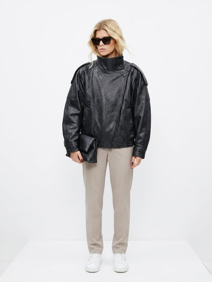 Oversized Black Faux Leather Jacket