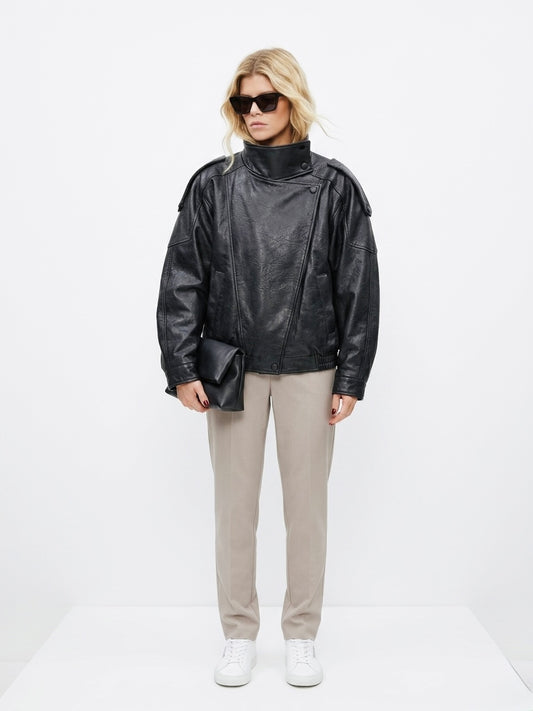 Oversized Black Faux Leather Jacket