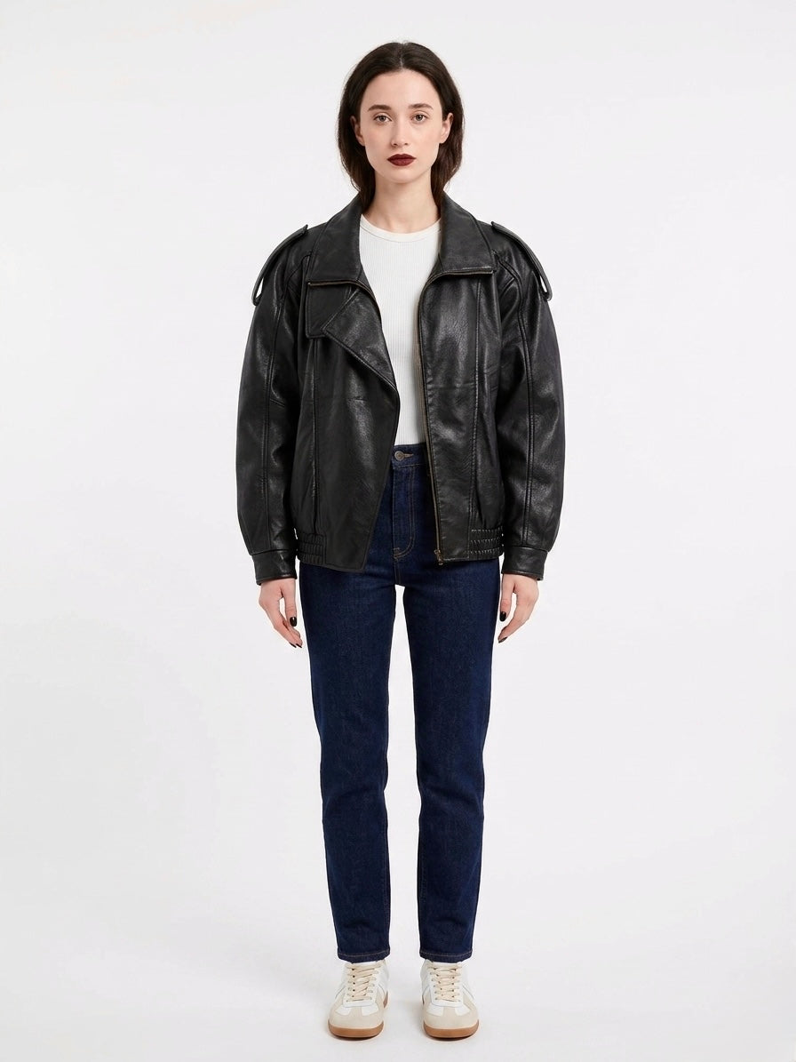 Oversized Black Faux Leather Jacket