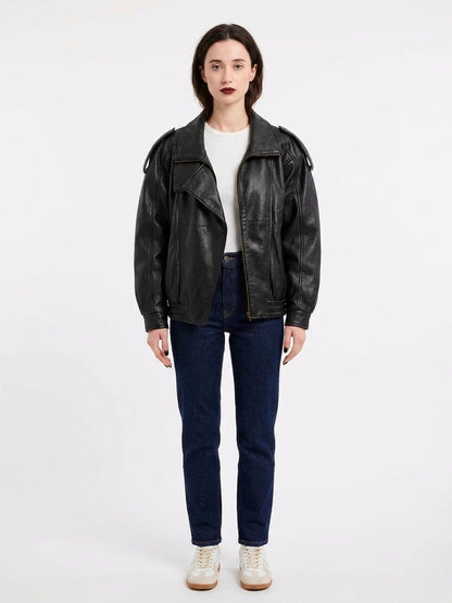 Oversized Black Faux Leather Jacket