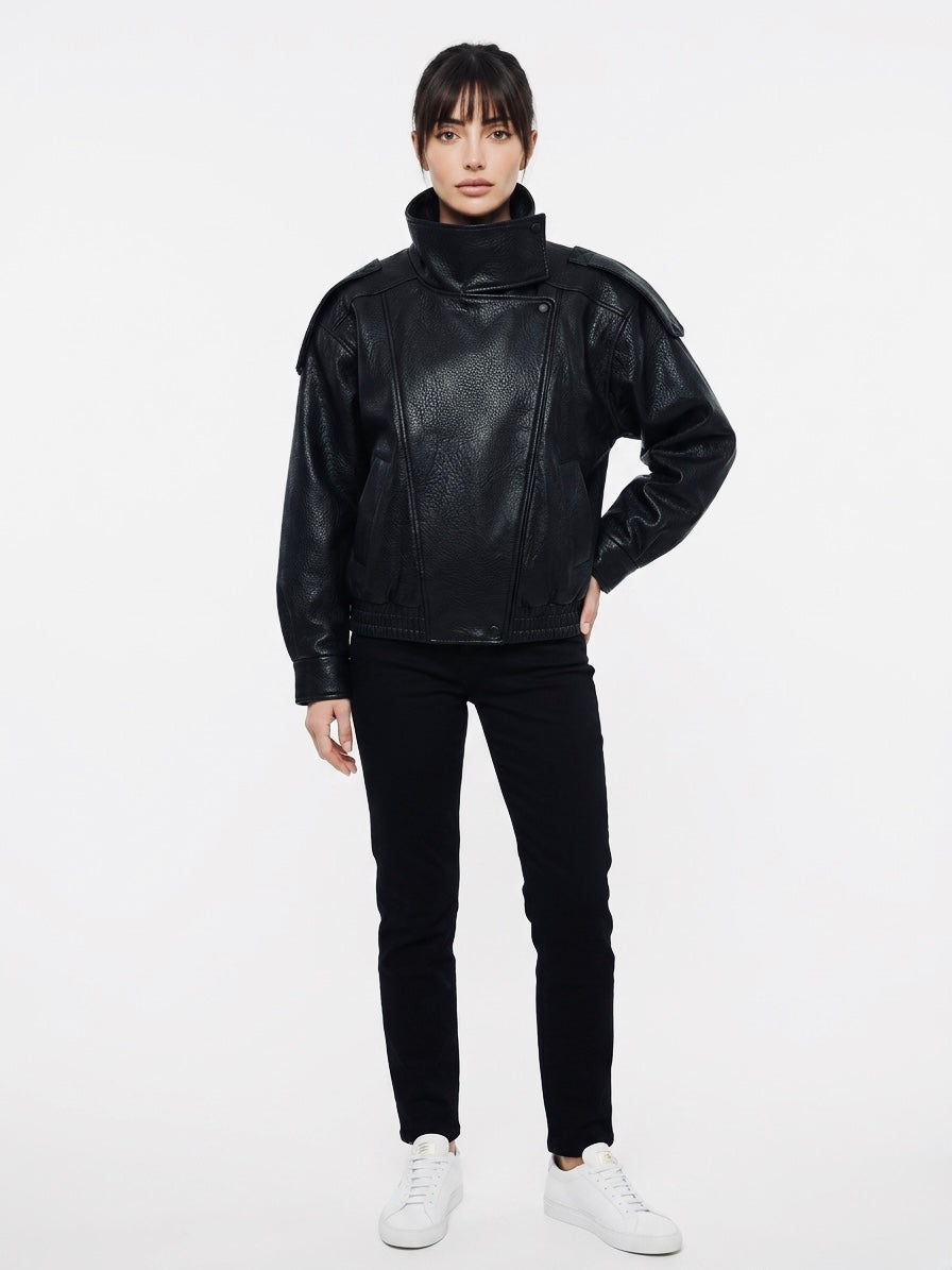 Oversized Black Faux Leather Jacket