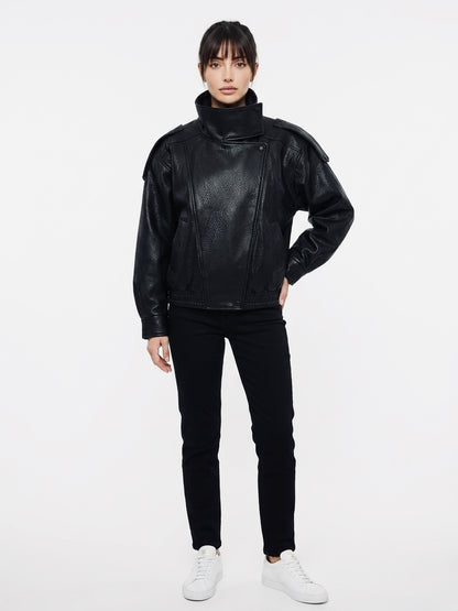 Oversized Black Faux Leather Jacket