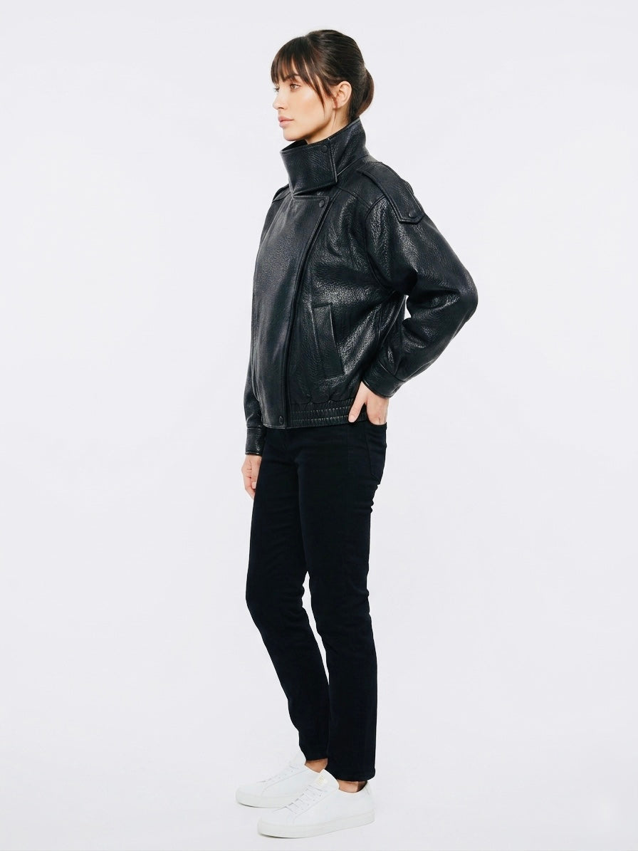 Oversized Black Faux Leather Jacket