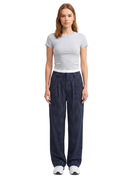High-Waisted Pinstripe Wide-Leg Trousers
