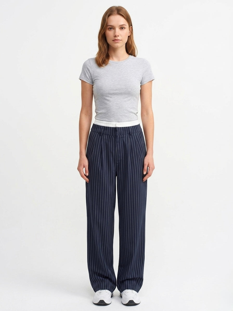 High-Waisted Pinstripe Wide-Leg Trousers