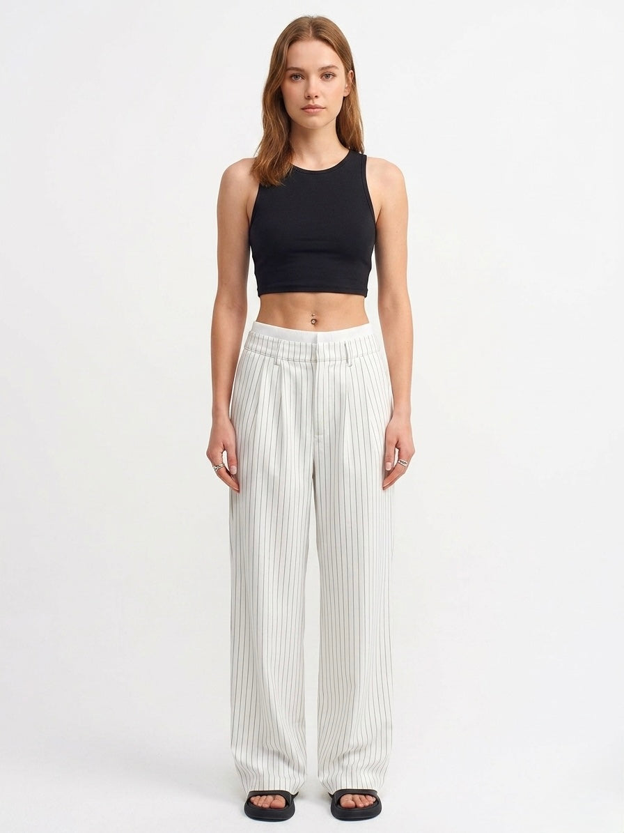 High-Waisted Pinstripe Wide-Leg Trousers