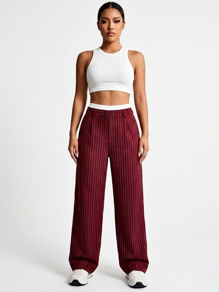 High-Waisted Pinstripe Wide-Leg Trousers