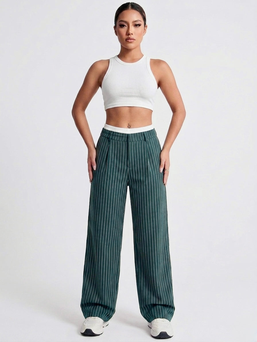 High-Waisted Pinstripe Wide-Leg Trousers