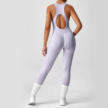 Fuchsia Ribbed Performance Zipper-Front One-Piece Unitard