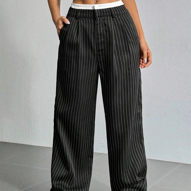 High-Waisted Pinstripe Wide-Leg Trousers
