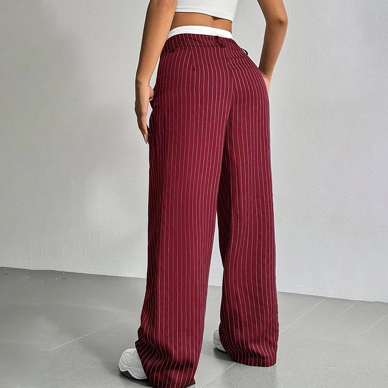 High-Waisted Pinstripe Wide-Leg Trousers