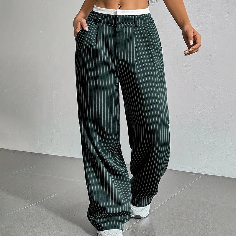 High-Waisted Pinstripe Wide-Leg Trousers