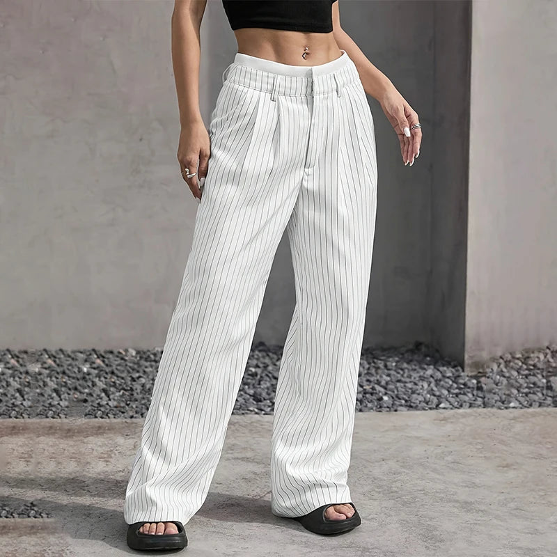 High-Waisted Pinstripe Wide-Leg Trousers