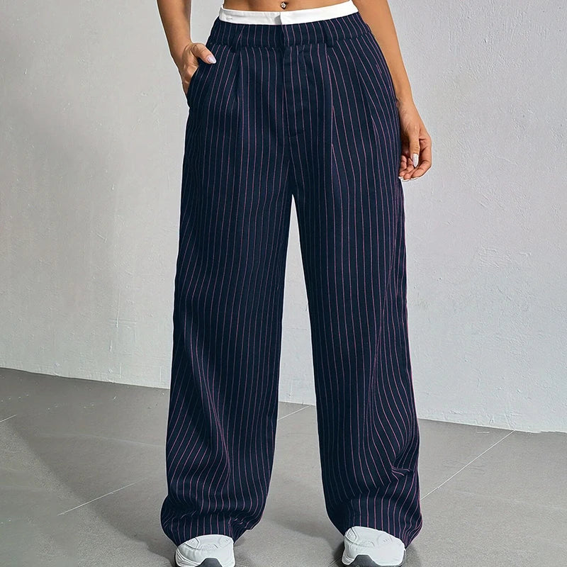 High-Waisted Pinstripe Wide-Leg Trousers