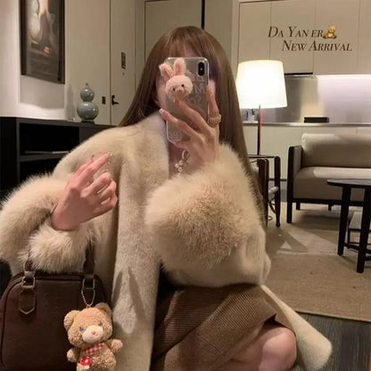 Luxury Cream Faux Fur Coat