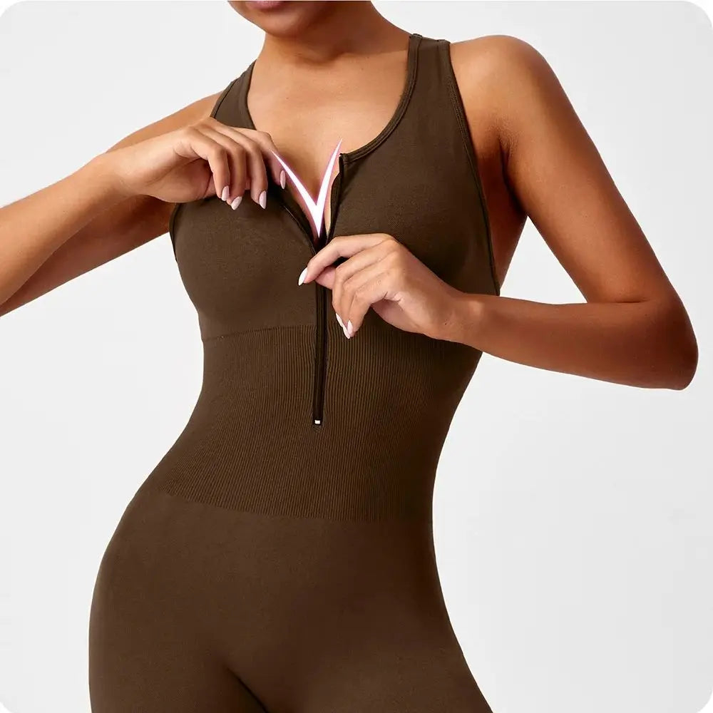 Fuchsia Ribbed Performance Zipper-Front One-Piece Unitard