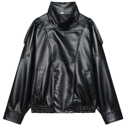 Oversized Black Faux Leather Jacket