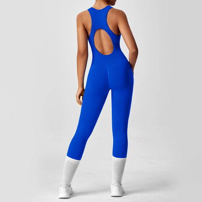Fuchsia Ribbed Performance Zipper-Front One-Piece Unitard