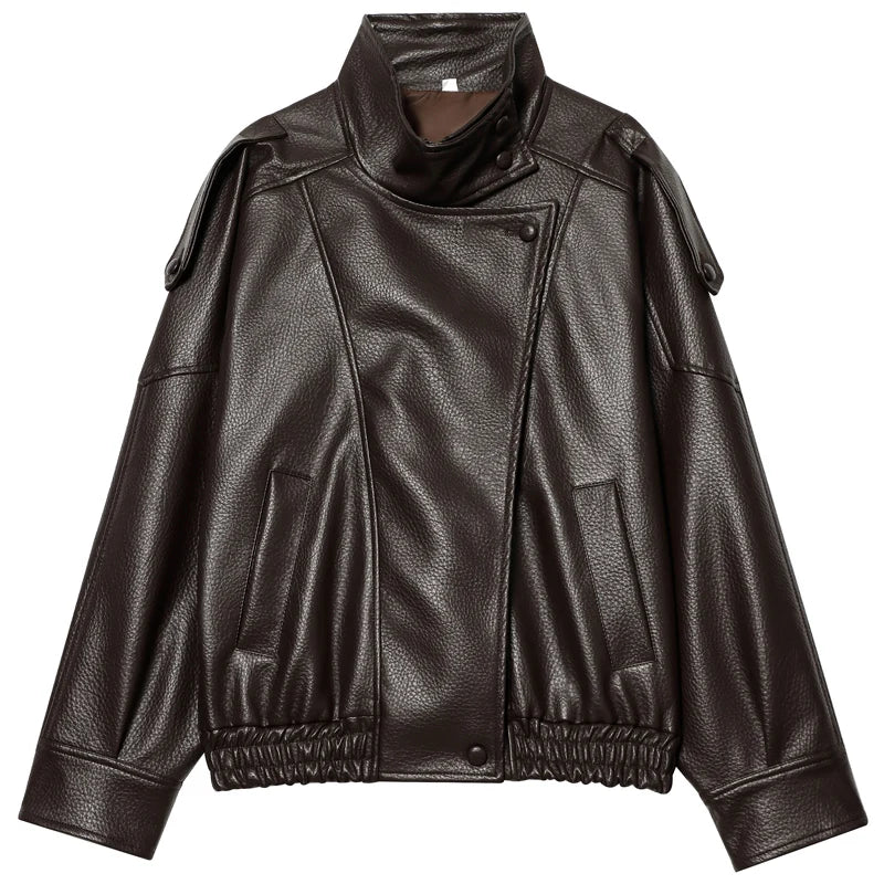 Oversized Black Faux Leather Jacket