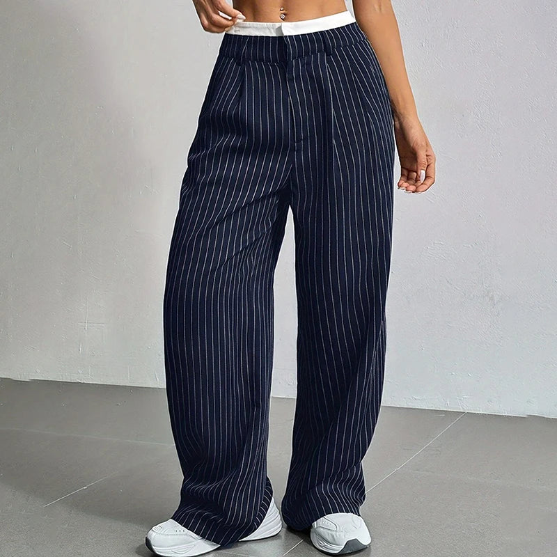 High-Waisted Pinstripe Wide-Leg Trousers